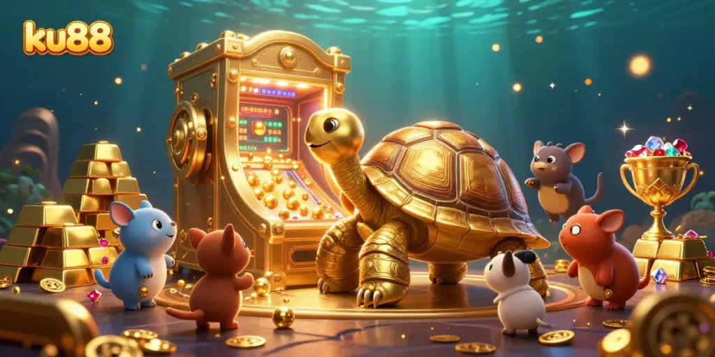 Experience exciting gaming adventures at ku88 with vibrant characters and treasures in a casino setting.