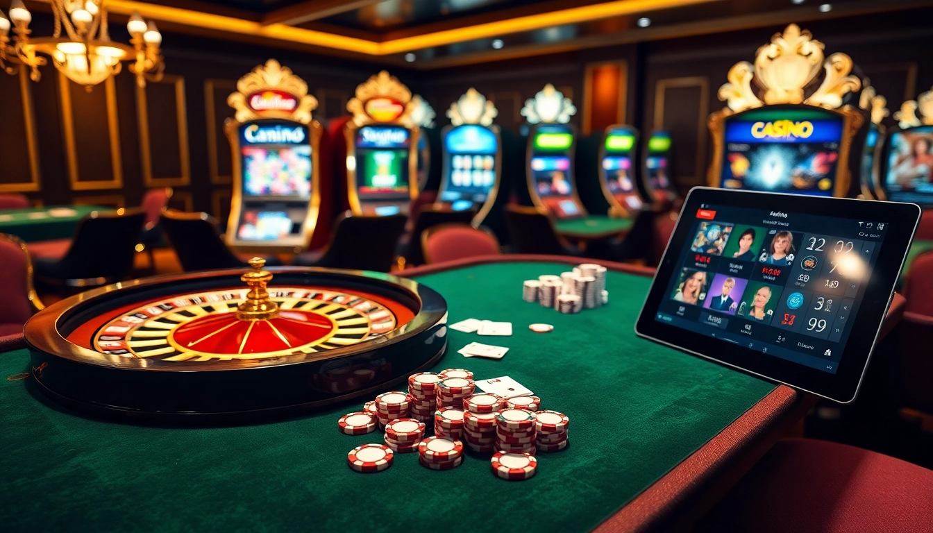Visualize engaging gambling at https://rr88.select/ with an elegant casino table, poker chips, and a roulette wheel.