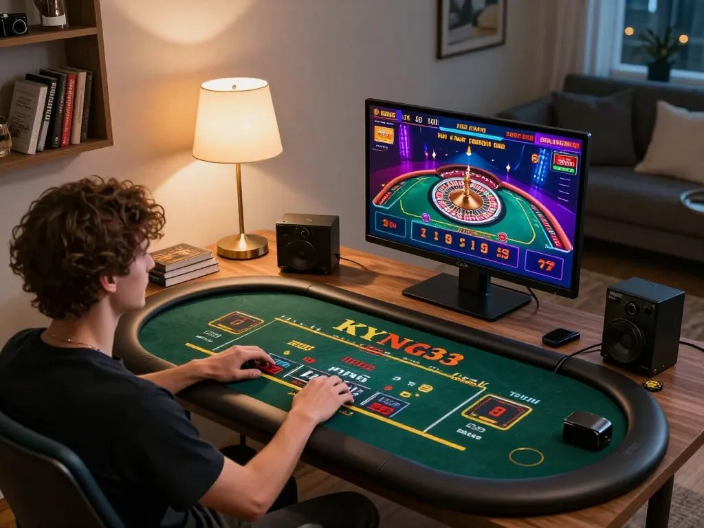 Engaging online gaming with King33 live dealer roulette on laptop at home