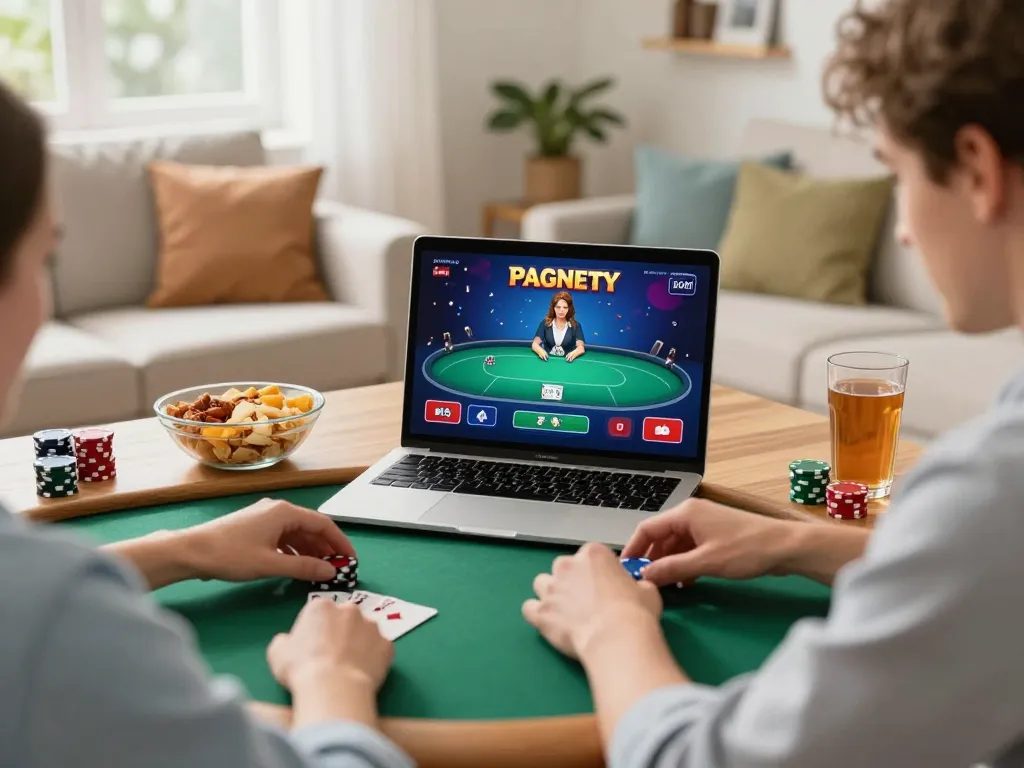 Exciting online poker play at home with XO88 gaming interface visible on the screen.