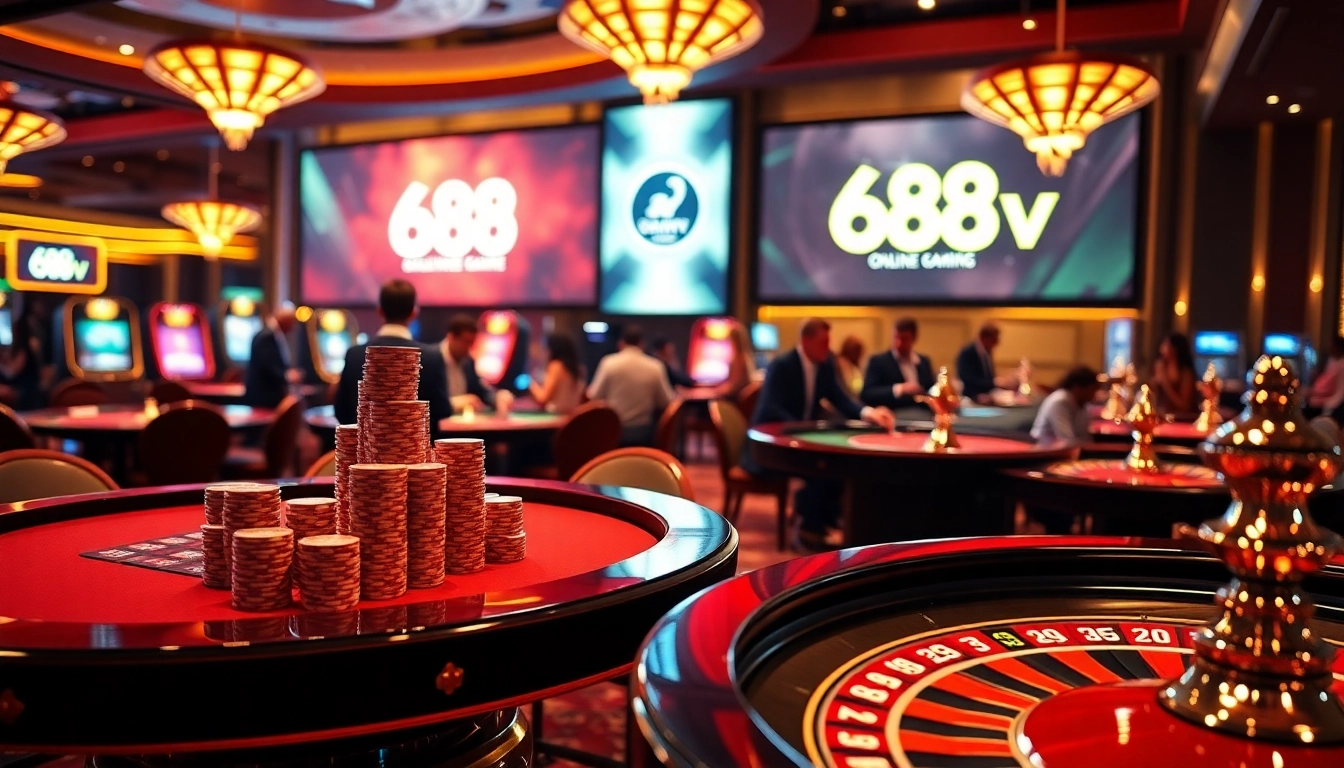 Engaging players at the 688v casino, immersed in thrilling gambling action.