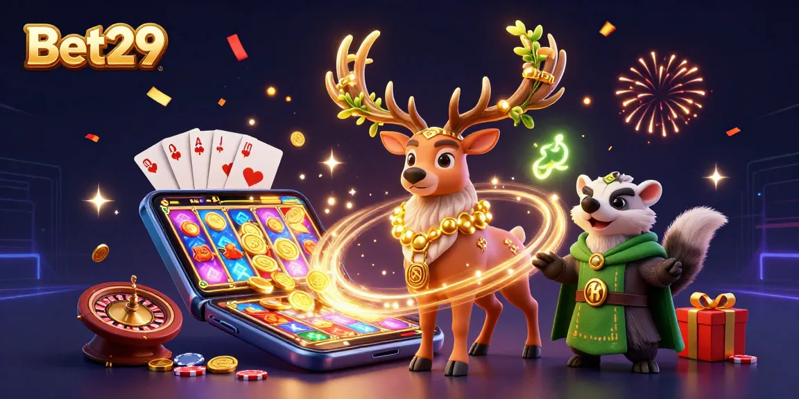 Experience thrilling gaming adventures with Bet29 in this vibrant, dynamic 3D casino scene.