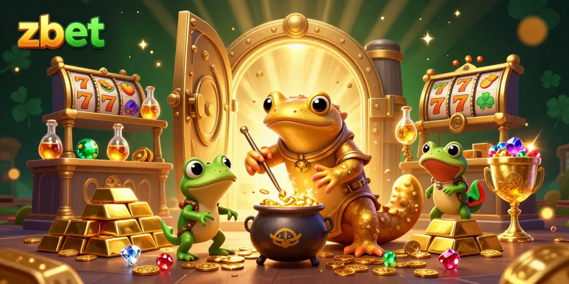 Experience exhilarating wins at zbet with our animated scene depicting slot excitement and golden treasures.