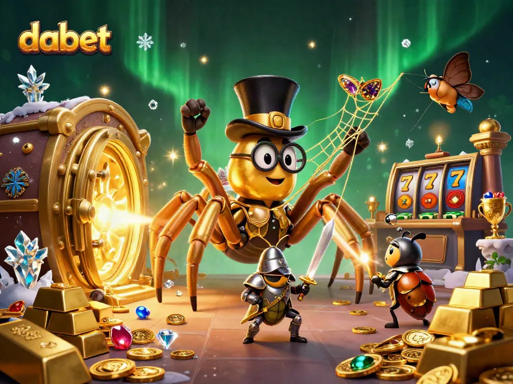 Dabet's golden tarantula weaves a web of fortune amid gleaming casino treasures
