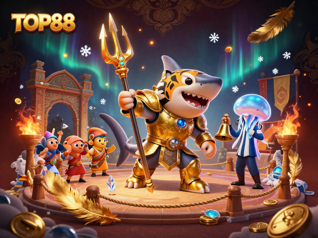 Experience the excitement of TOP88 as a shark gladiator commands the underwater colosseum!