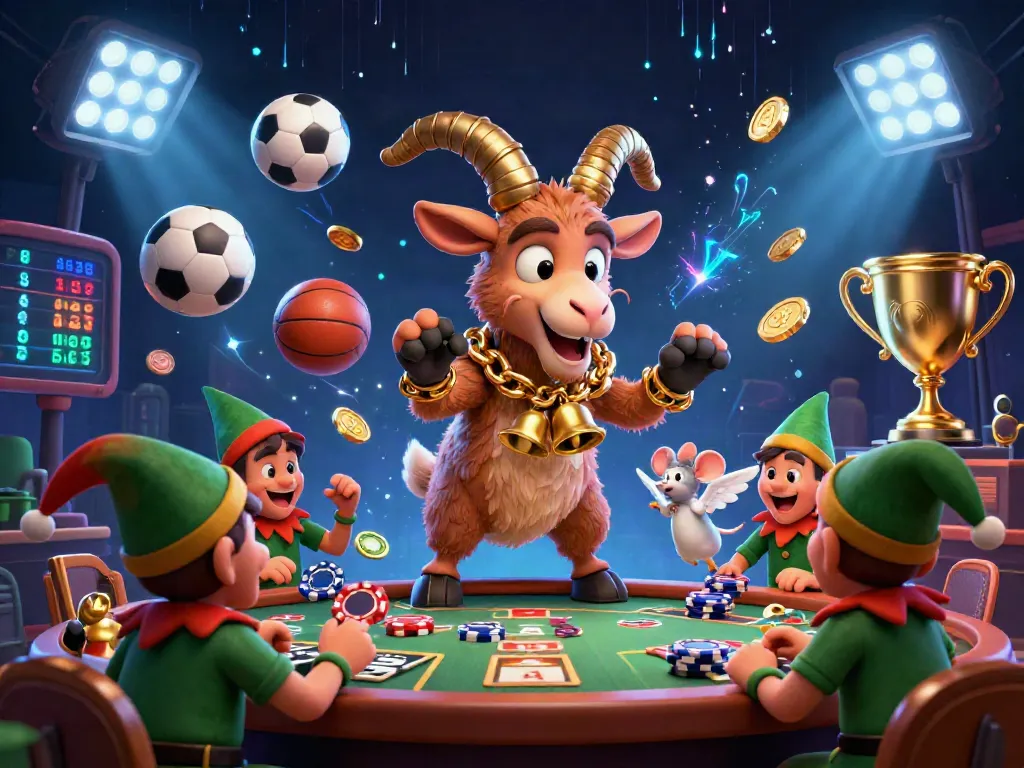 M88 đăng nhập offers a thrilling casino experience with a festive Krampus, angel mouse, and mischievous elf gremlins in a vibrant gaming scene.