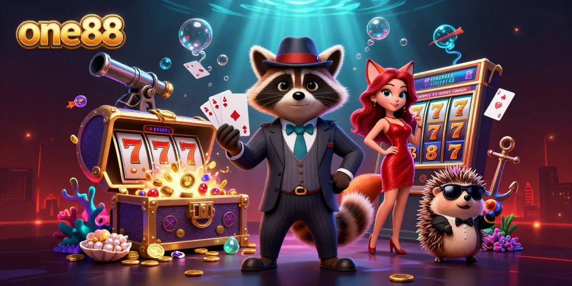Experience thrilling gameplay at one88 with an action-packed casino scene featuring incredible characters.