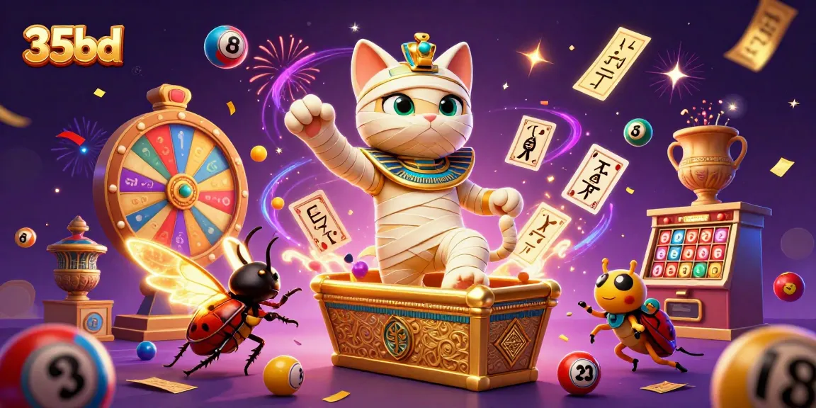 Engage with the exciting world of 35bd as an Egyptian mummy cat and scarab beetle bring lottery fun to life.