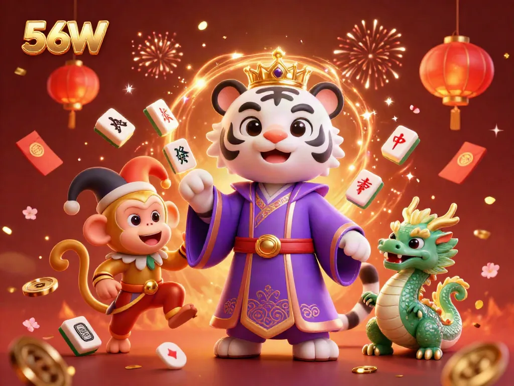 Engaging scene featuring the 56W platform, showcasing a playful golden monkey juggling poker chips with a special effect atmosphere.