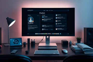 Engaging workspace featuring Crushon AI interface, showcasing futuristic technology.